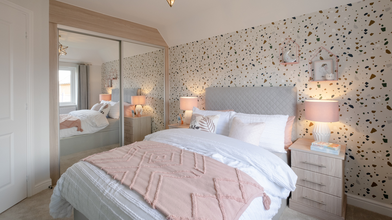 Redrow - Inspiration - Bedroom with pink and grey colour scheme