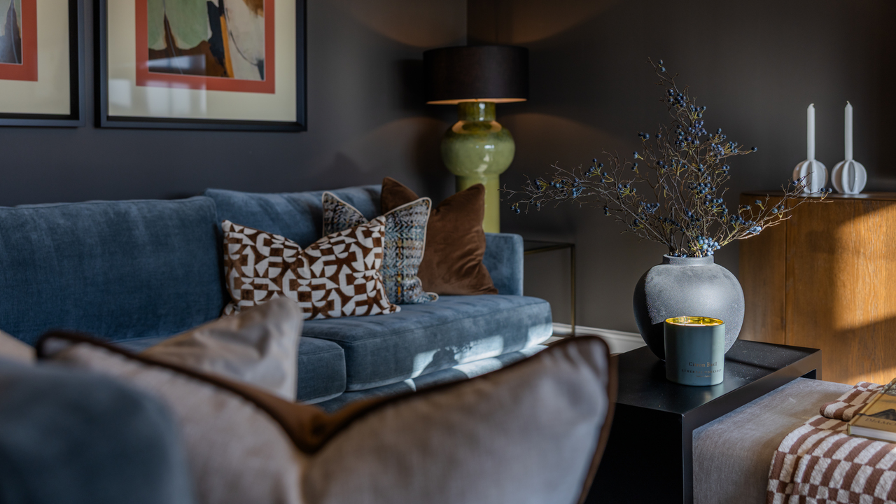 Redrow - Inspiration - Blue velvet sofa and cosy home accessories